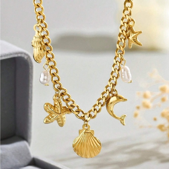 18K Gold Plated Ocean Charm Necklace - Gold Jewelry - Picture 4 of 5